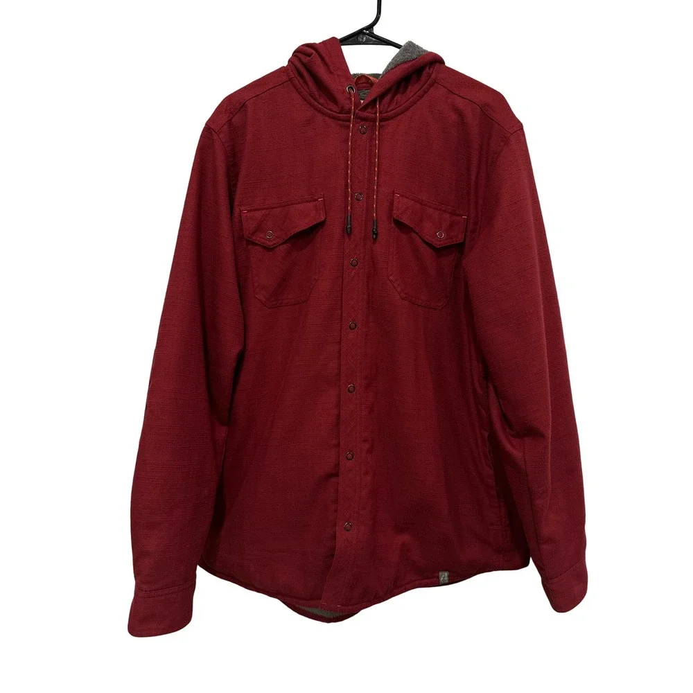 LL Bean Mens Fleece Lined Hooded Shirt Jacket Red 3M Thinsulate L-Tall 512290